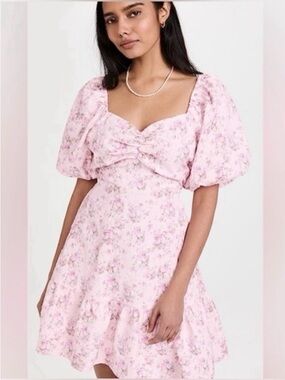 English Factory Alessandra Floral Mini Dress NWT Cottagecore Pink Puff Sleeve M